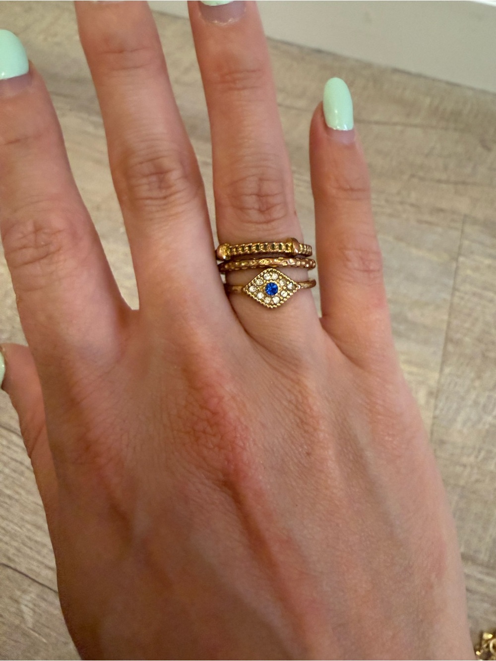 BCBGMaxAzria Gold Evil Eye Stackable Ring Set with Blue Center